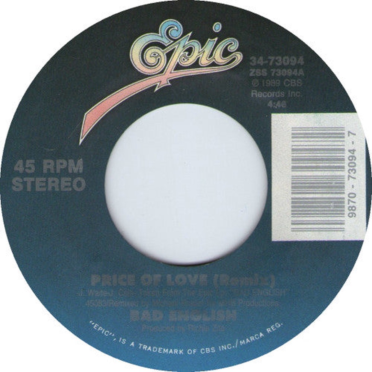 Bad English - Price Of Love (Remix) (7 Car) - USED