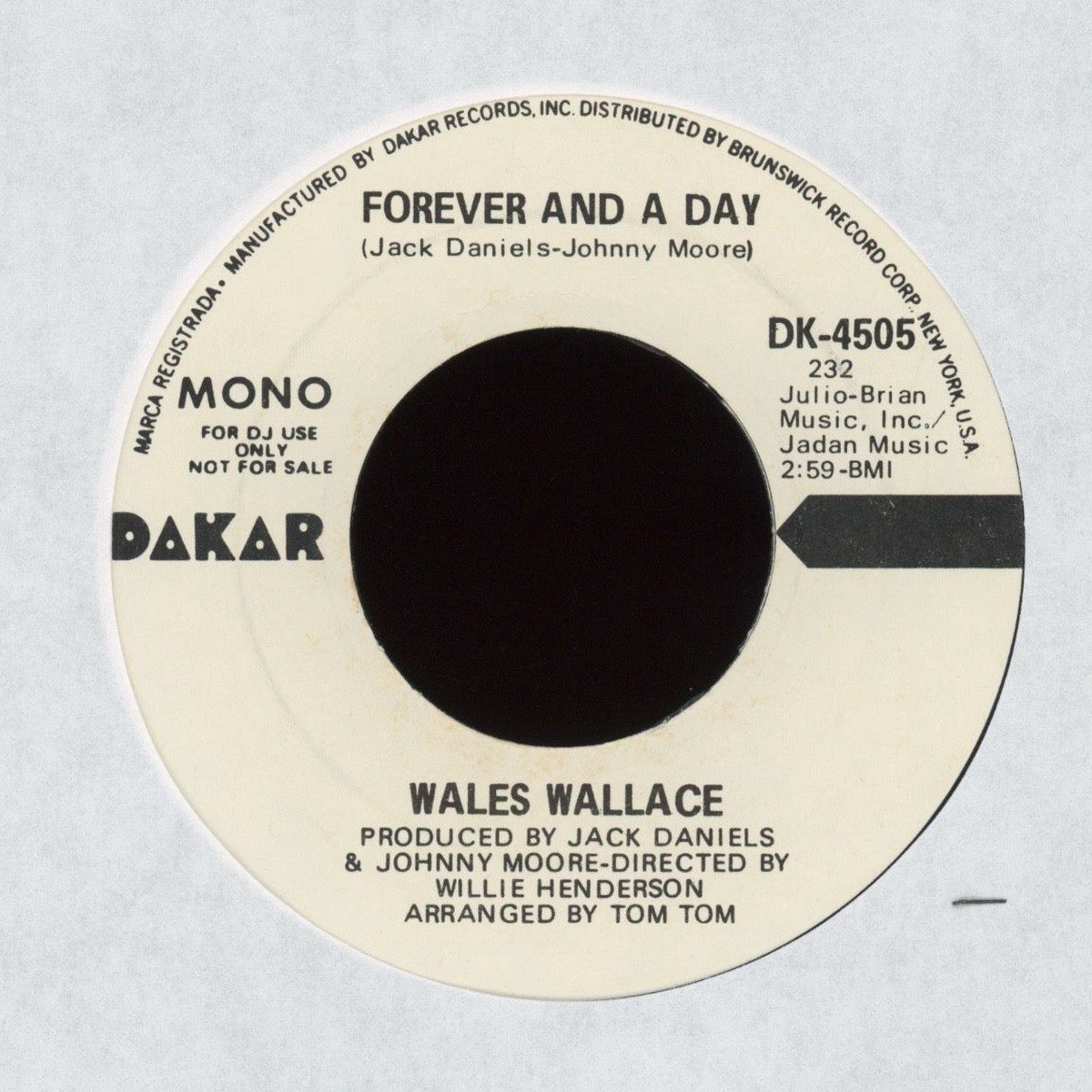 Wales Wallace – Forever And A Day on Brunswick Promo Crossover Soul 45