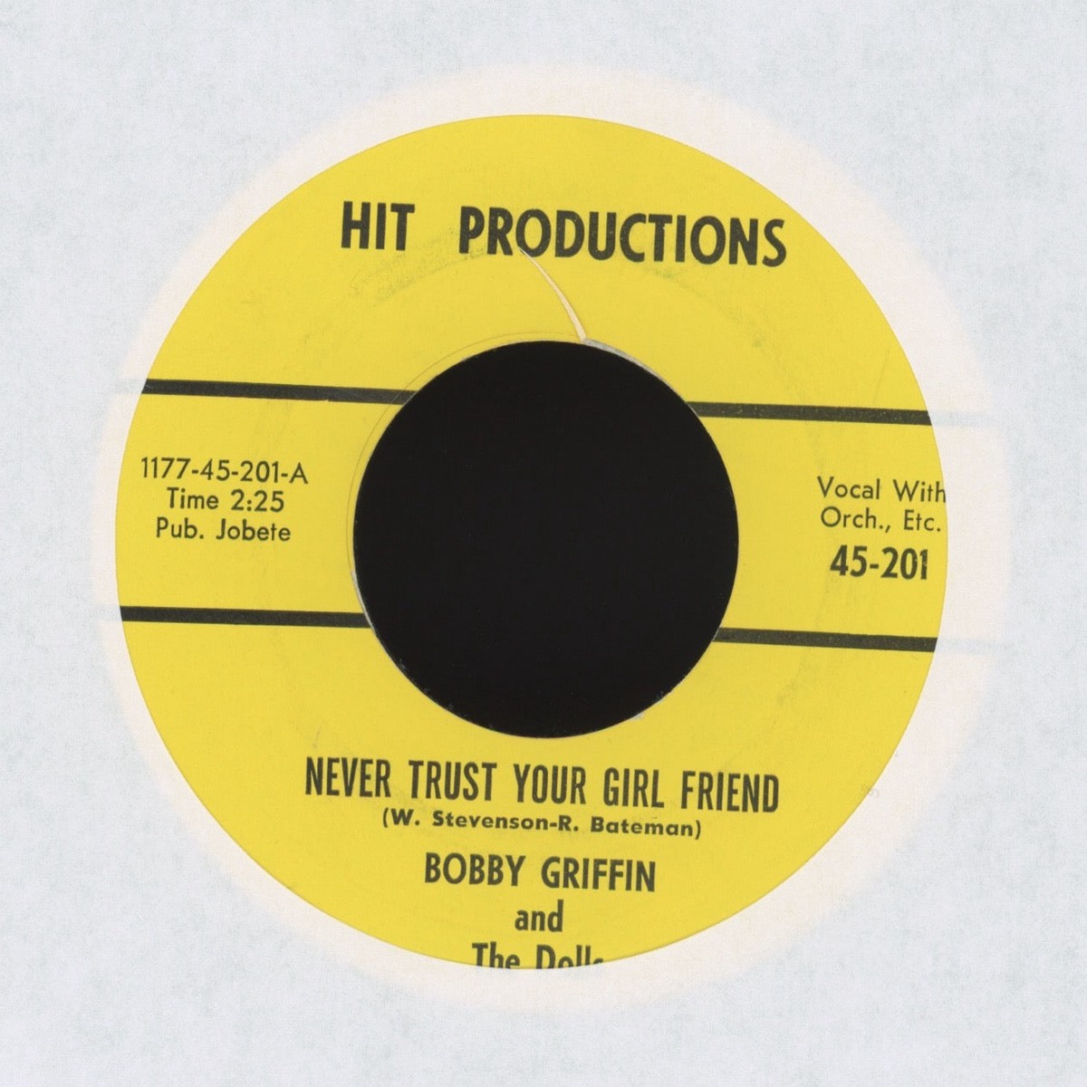 Bobby Griffin And The Dolls – Never Trust Your Girl Friend on Hit Productions RB 45