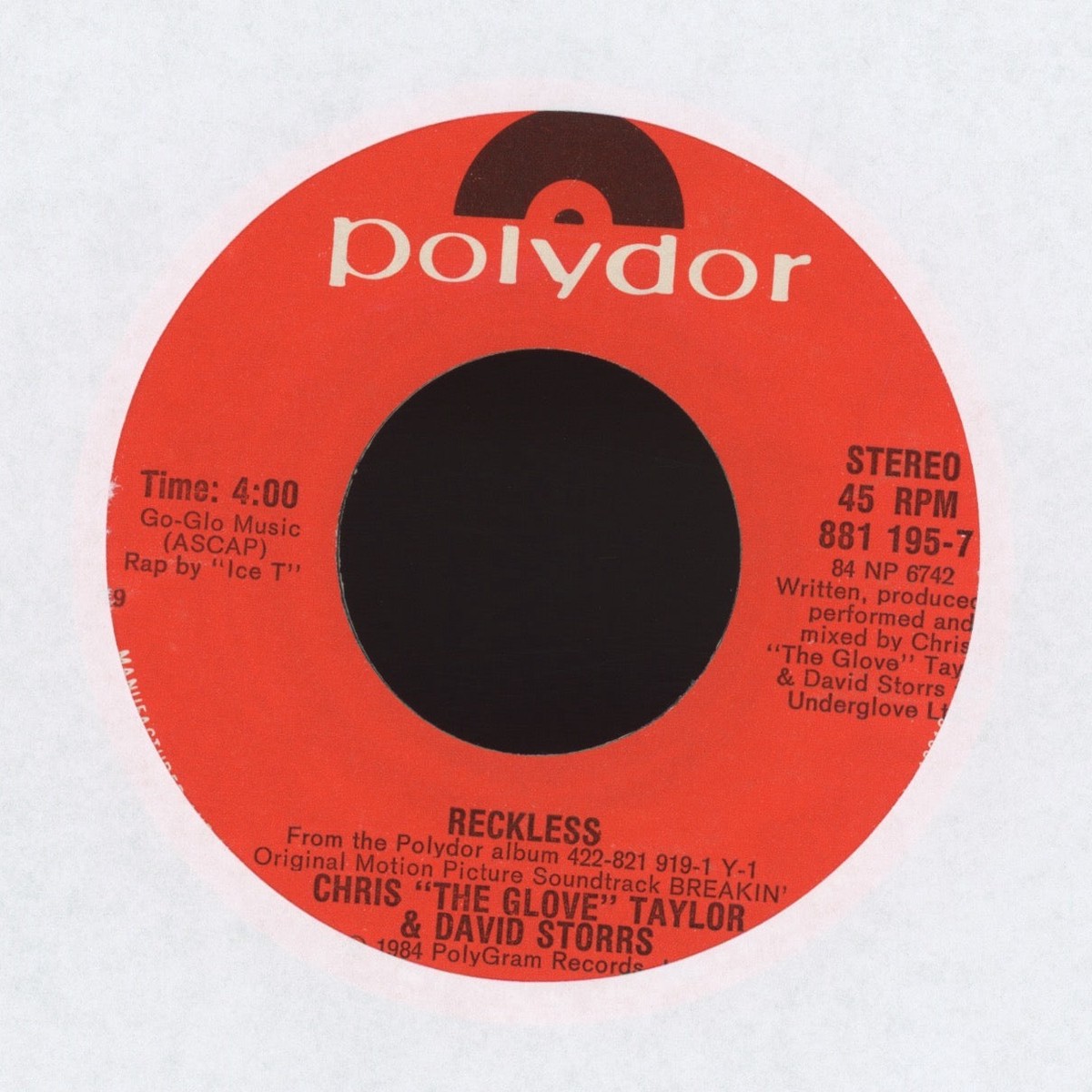 Chris The Glove Taylor – Reckless on Polydor Electro Rap 45