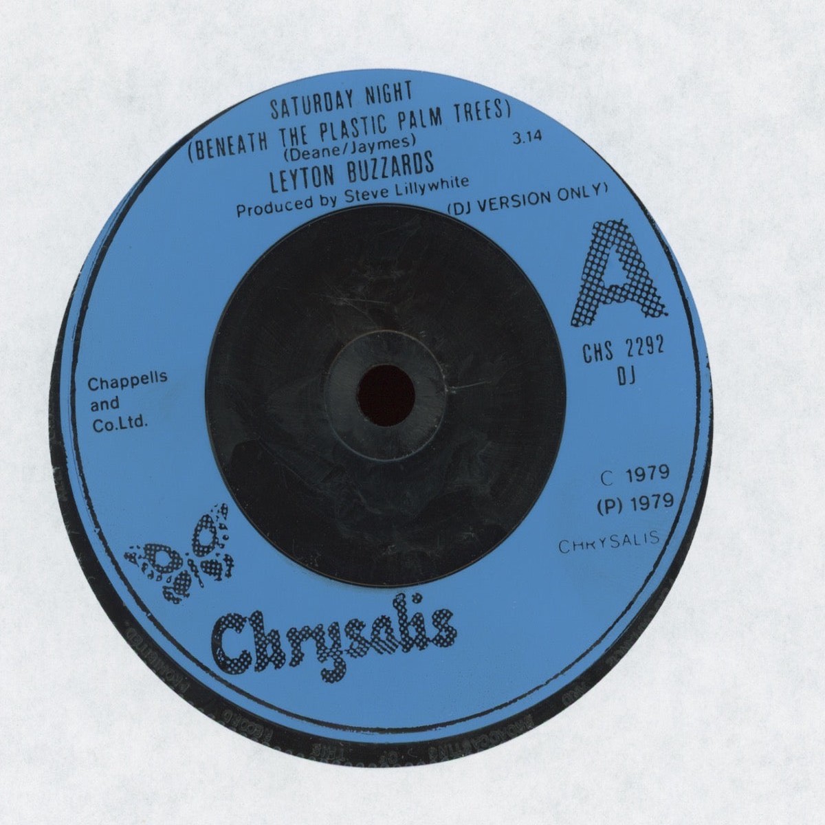 Leyton Buzzards – Saturday Night Beneath The Plastic Palm Trees on Chrysalis Promo Punk 45 UK Pressing