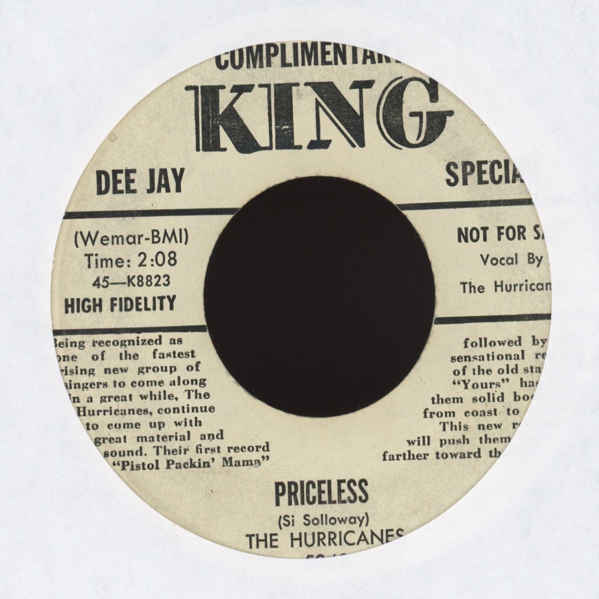 The Hurricanes – Priceless on King Bio Promo RB Doo Wop 45