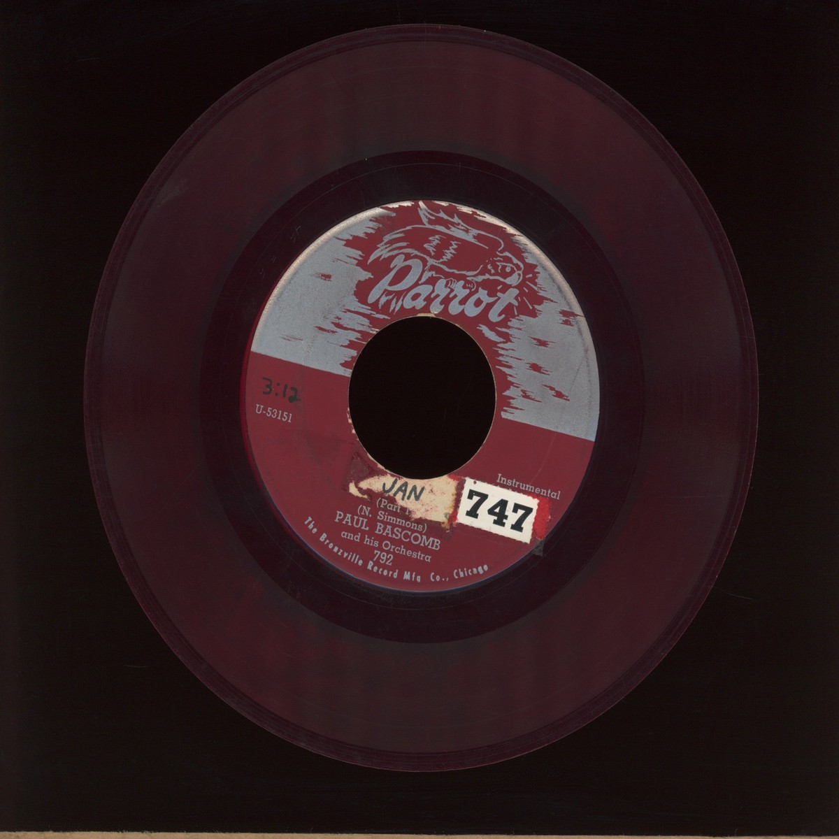 Paul Bascomb And His Orchestra – Jan on Parrot Red Vinyl Jazz Exotica 45