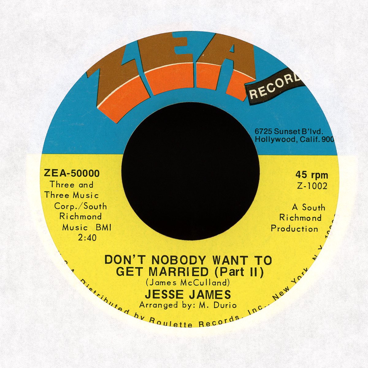 Jesse James – Dont Nobody Want To Get Married on Zea Records Funk Soul 45