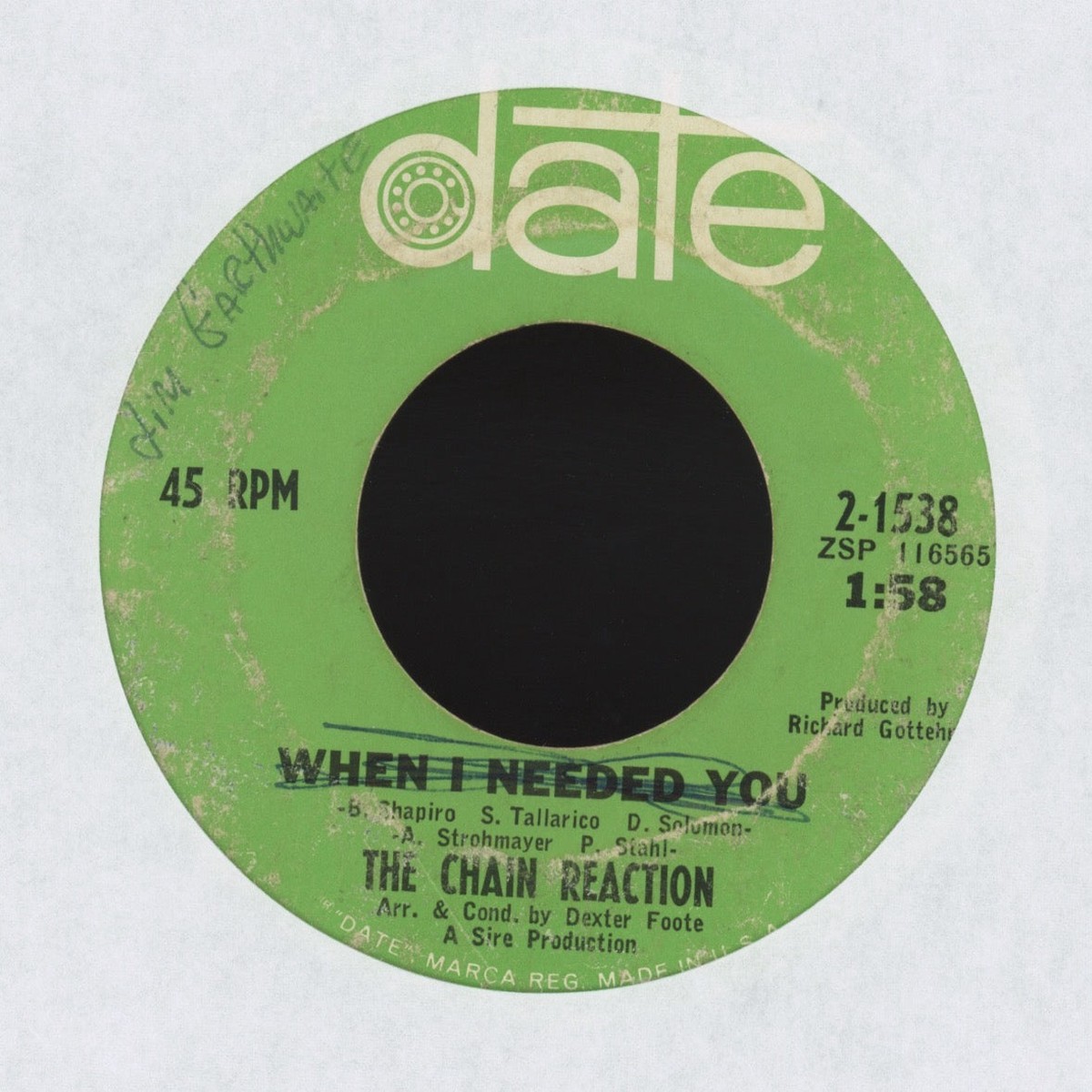 The Chain Reaction – When I Needed You on Date Psych Garage 45 Steven Tyler