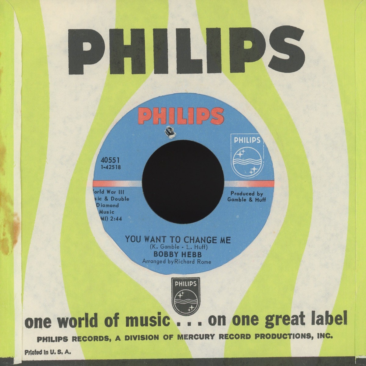 Bobby Hebb – You Want To Change Me on Philips Northern Soul 45