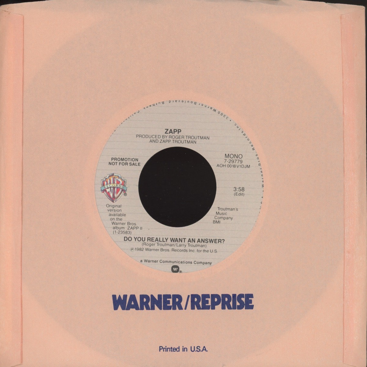 Zapp - Do You Really Want An Answer on Warner Bros Modern Soul 45