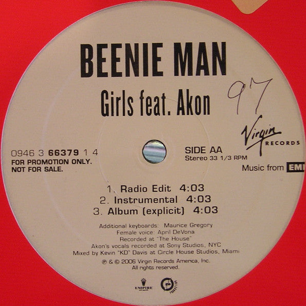 Beenie Man Featuring Akon - Girls (12 Promo) - USED