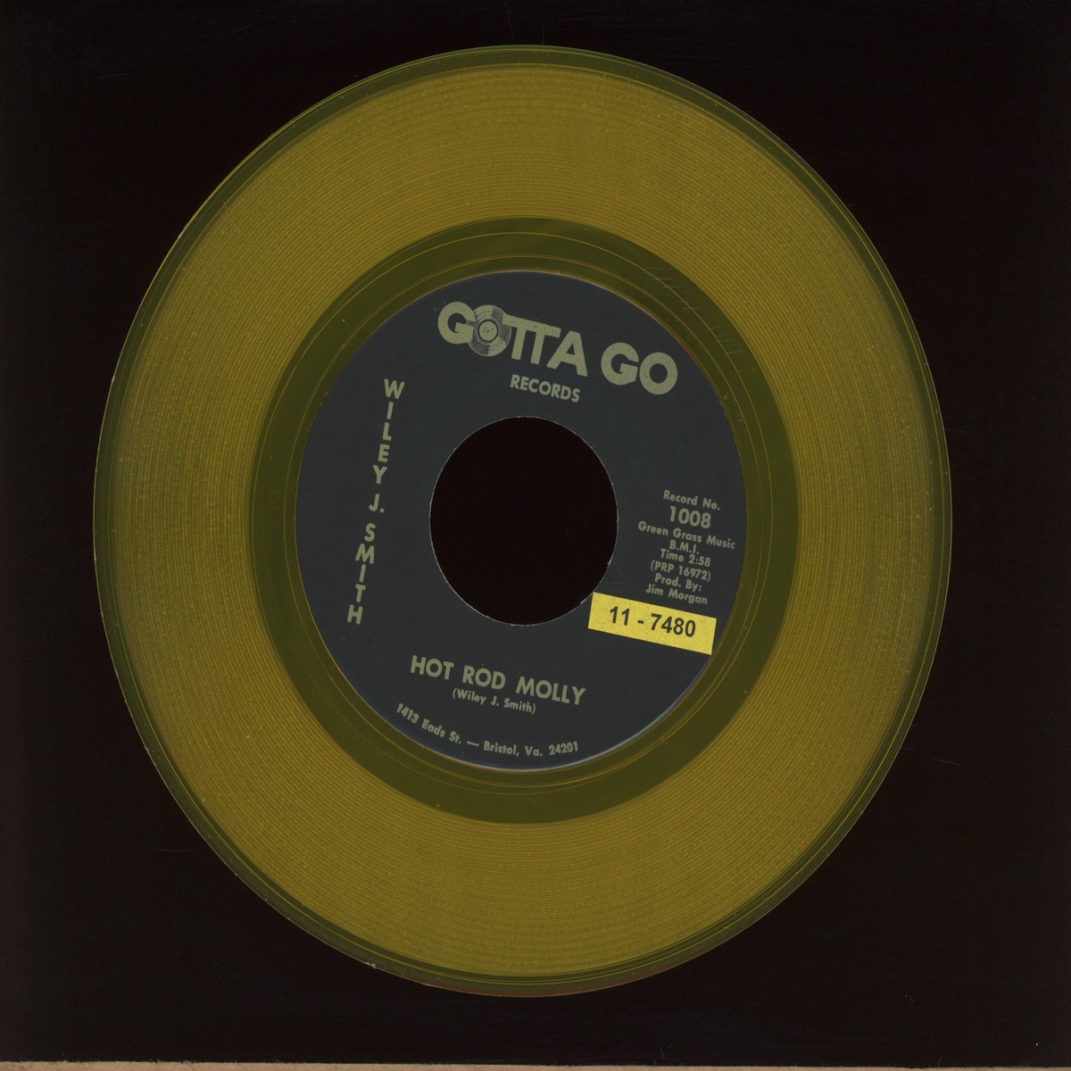 Wiley J Smith - Hot Rod Molly on Gotta Go Yellow Vinyl Country Bop 45