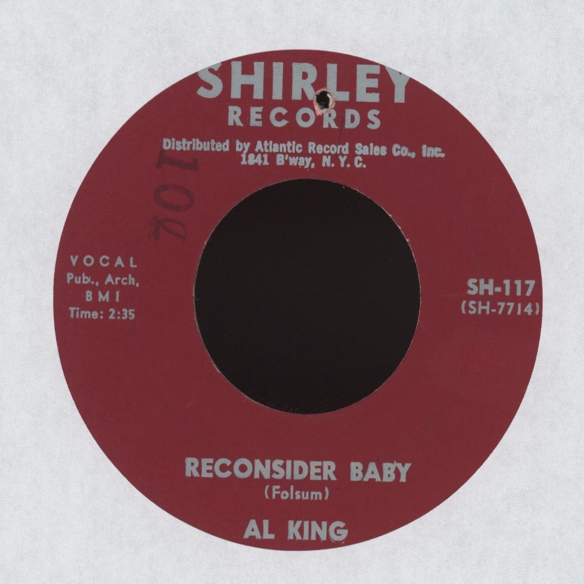 Al King - Reconsider Baby On My Way on Shirley RB 45