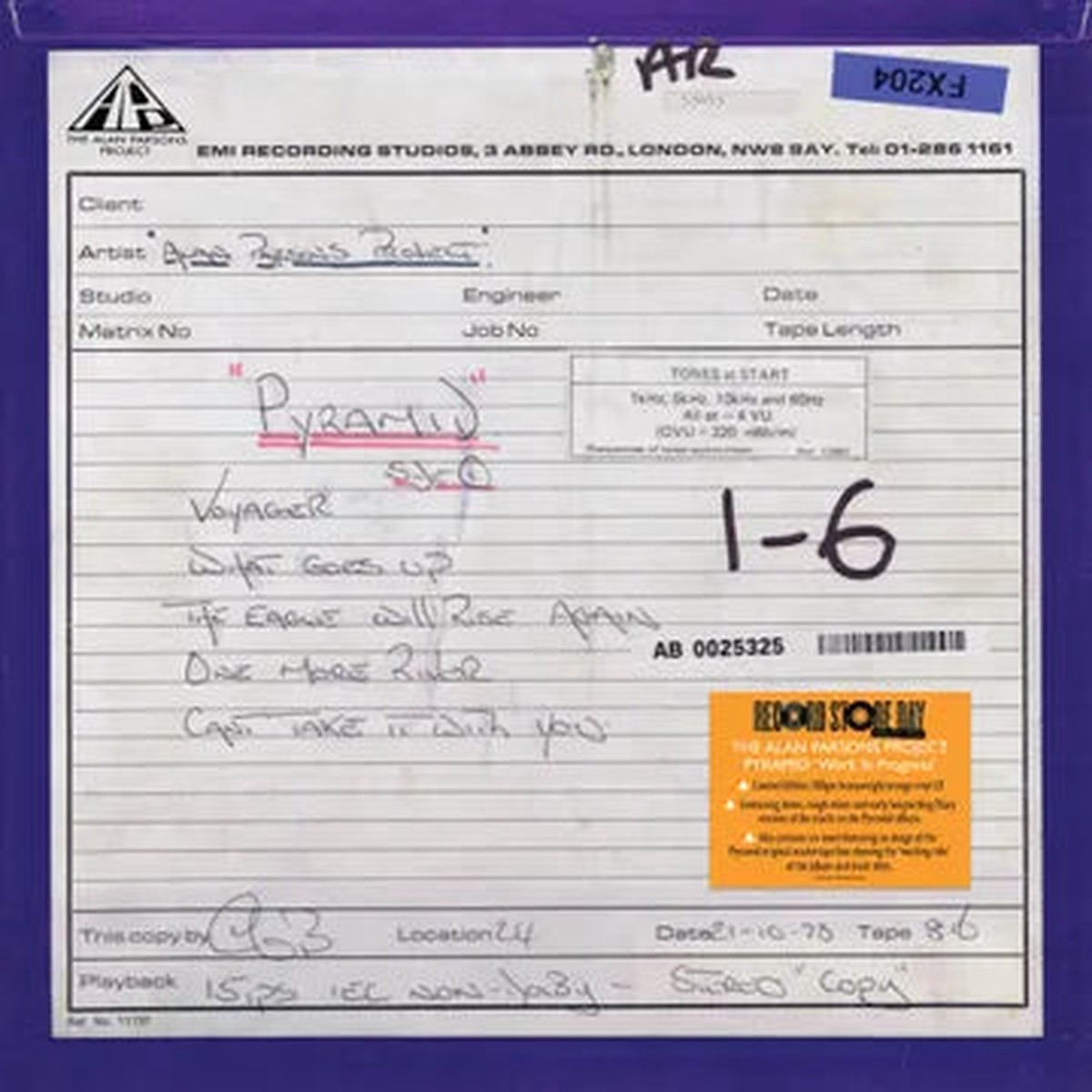 DAMAGED The Alan Parsons Project - Pyramid Work In Progress Orange Vinyl